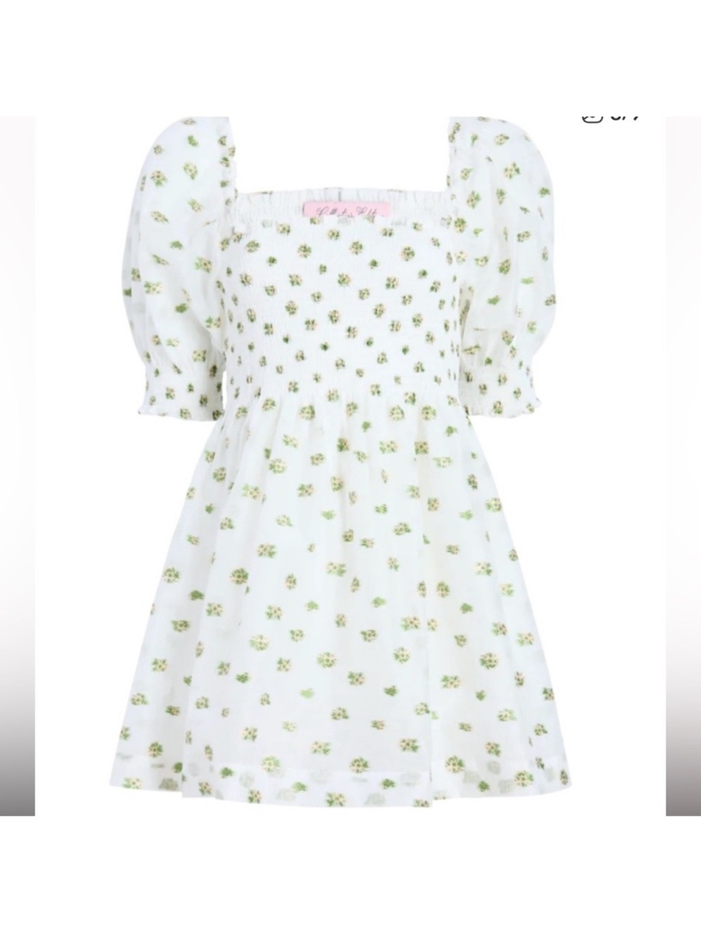 Girls White Floral Smocked Puff-Sleeve Dress